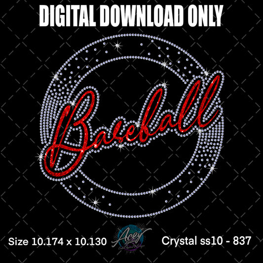 Baseball Rhinestone Circle Script Template – Digital Download