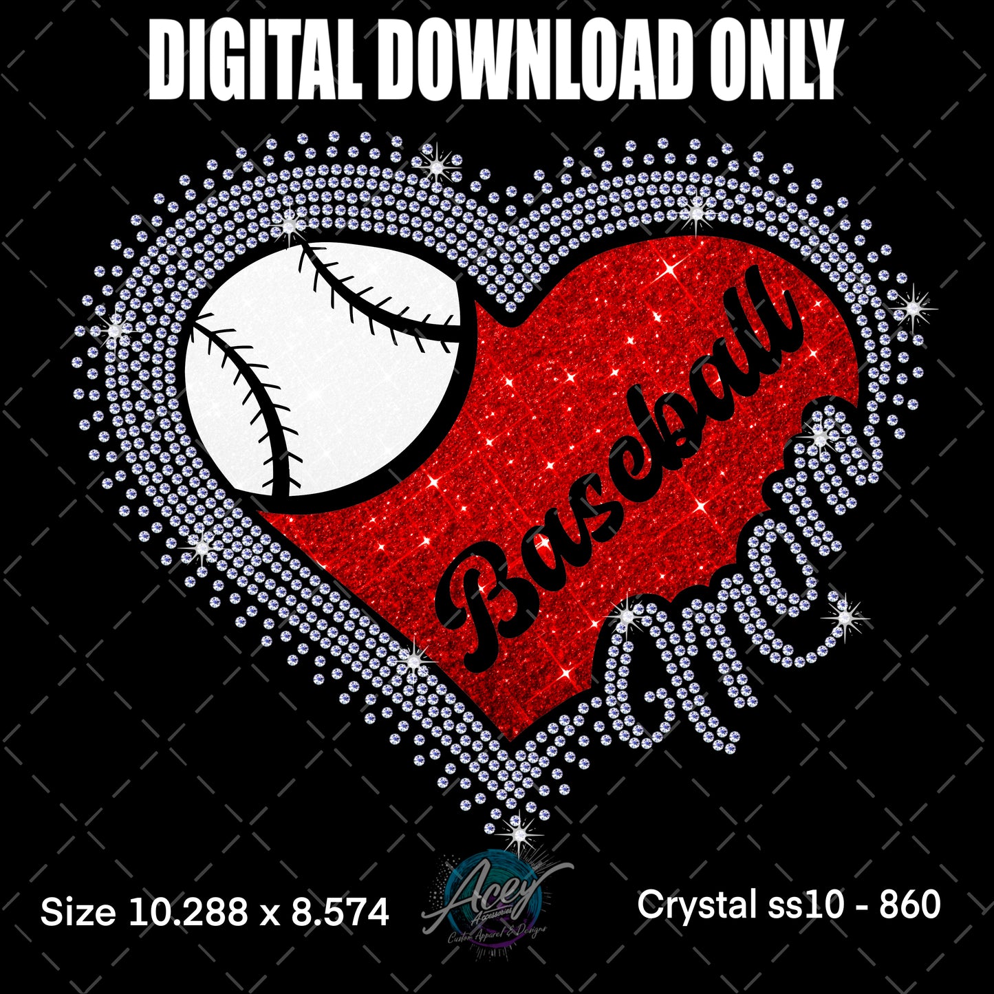 Baseball Mom Heart Scatter Rhinestone Template – Digital Download