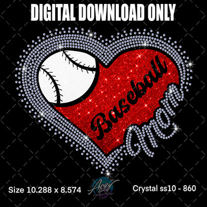 Baseball Mom Heart Scatter Rhinestone Template – Digital Download