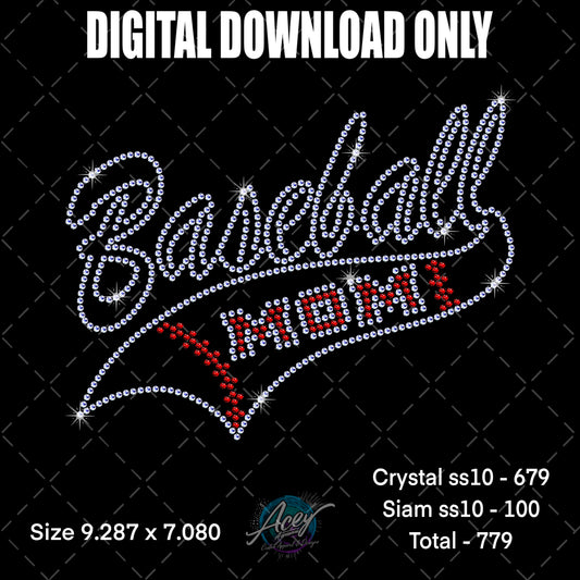Baseball Script Tail Rhinestone Template – Digital Download