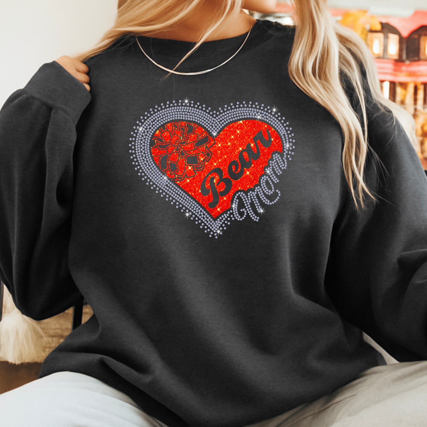 Bear Cheer Mom Scatter Heart Rhinestone Template – Digital Download