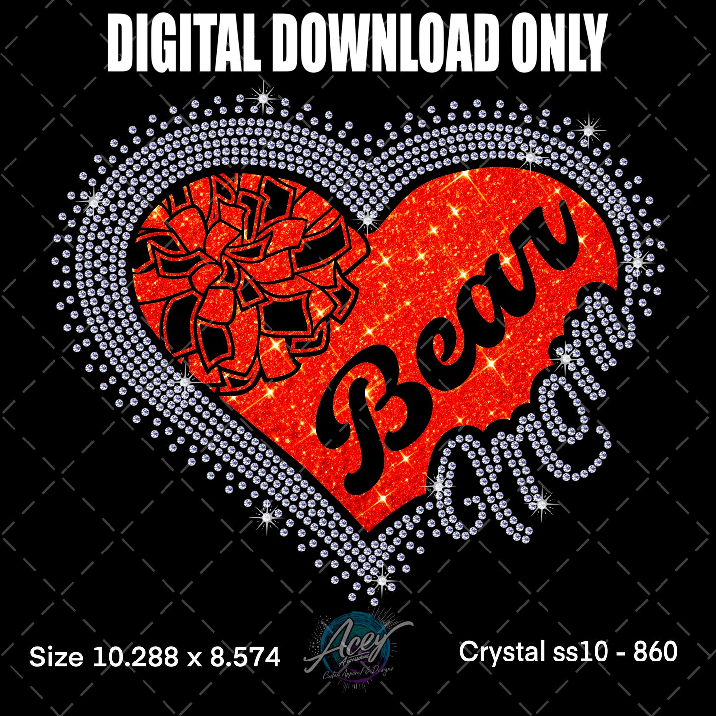 Bear Cheer Mom Scatter Heart Rhinestone Template – Digital Download