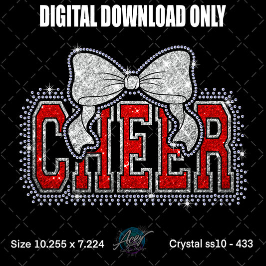 Cheer Rhinestone Glitter Bow Digital Design