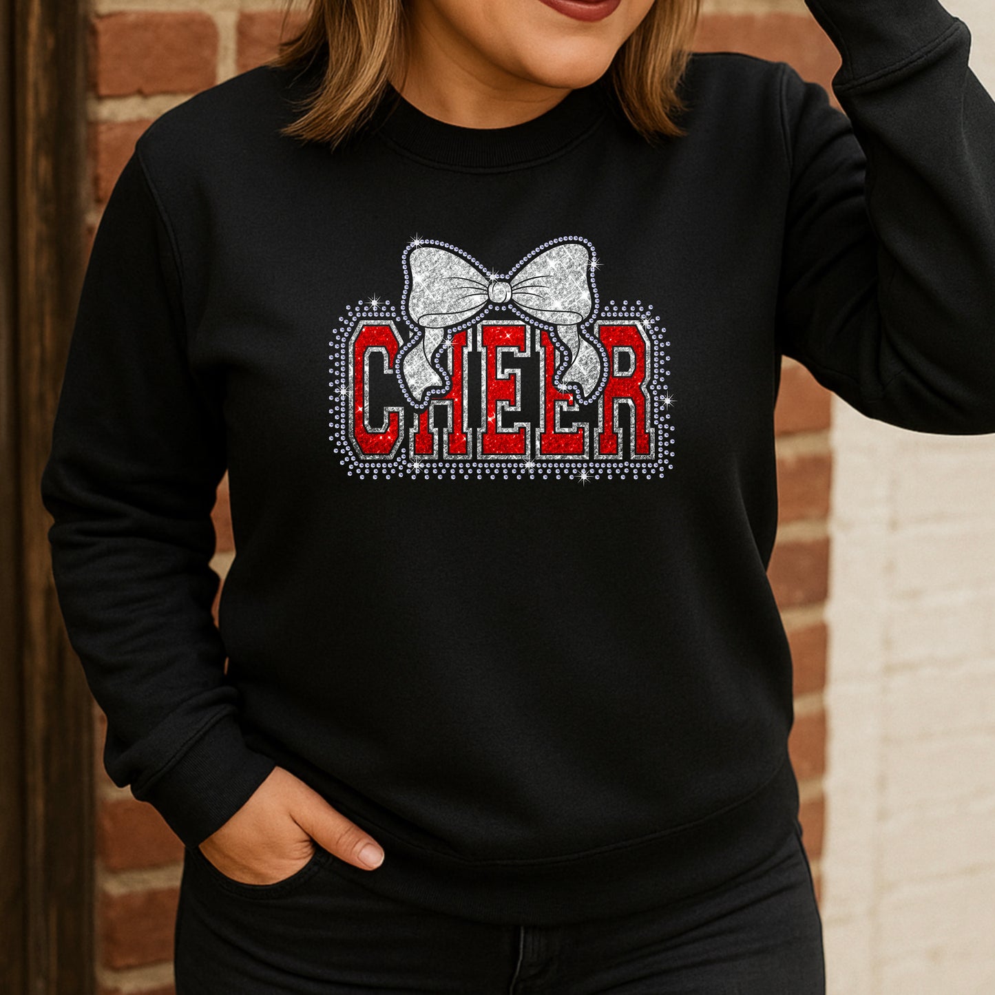 Cheer Rhinestone Glitter Bow Digital Design